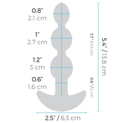 Dimension diagram of b-Vibe Triplet Anal Beads: 5.4 in total, 1.2 in widest bead
