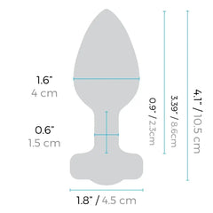 Dimension diagram of b-Vibe Vibrating Jewel Plug: 4.1in total, 1.6in width