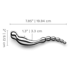 Dimension diagram of Le Wand Swerve: 7.85 inches long, 1.3 inch diameter