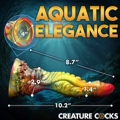 Dimension diagram of Majestic Merman Dildo: 10.2 inches total length, 2.9 inch girth