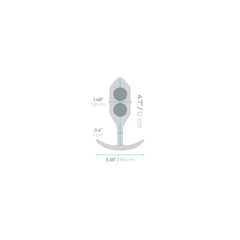 Dimension diagram of Snug Plug 3: 4.7in total length, 1.48in diameter, 3.38in base width