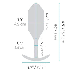 Dimension diagram of Snug Plug 5: 6.5in total length, 1.9in diameter, 5.9in insertable