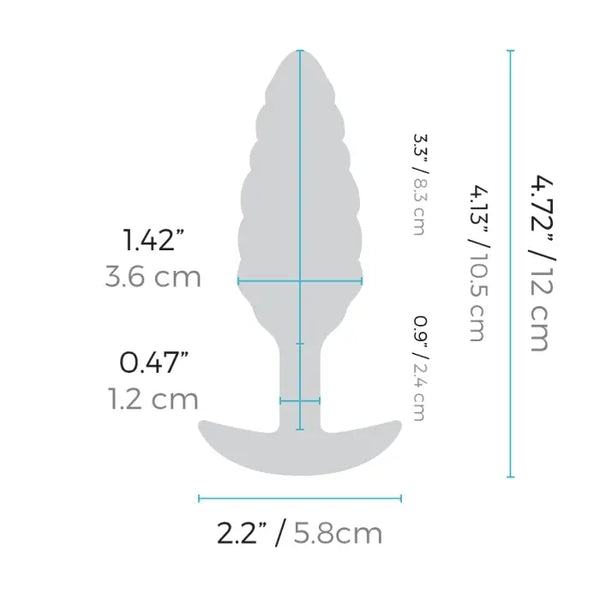 Dimensional diagram of b-Vibe Bump plug: 4.72 in total length, 1.42 in max diameter