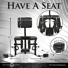 Dimensional diagram of Pleasure Throne chair seat opening and frame measurements