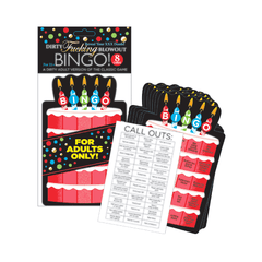 Dirty Fucking Blowout Bingo adult party game with 8 cards and call-out sheet displayed