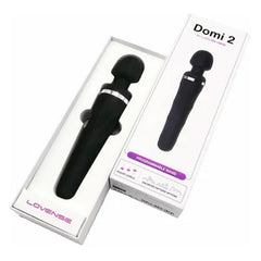 Domi 2 by Lovense programmable wand in open white retail box beside product packaging