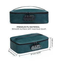Dorcel Discreet Box dimensions shown: 27x16x7.62 cm in smooth premium teal PU material