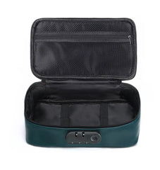 Dorcel Discreet Box open revealing black interior with mesh lid pocket and elastic holders