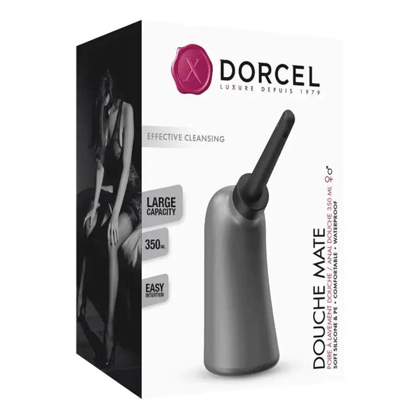 Dorcel Douche Mate 350ml anal cleansing bulb in silver and black packaging
