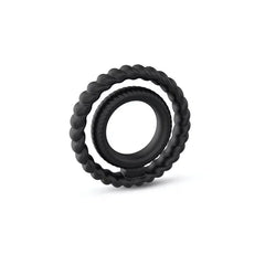 Dorcel Dual Ring double black silicone rings with braided texture displayed upright