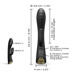 Dorcel Flexi Rabbit dimensions: 21.2 cm total, 13 cm insertable, 9 vibration modes per motor