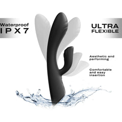 Dorcel Flexi Rabbit IPX7 waterproof rabbit vibrator flexing, shown with water splash