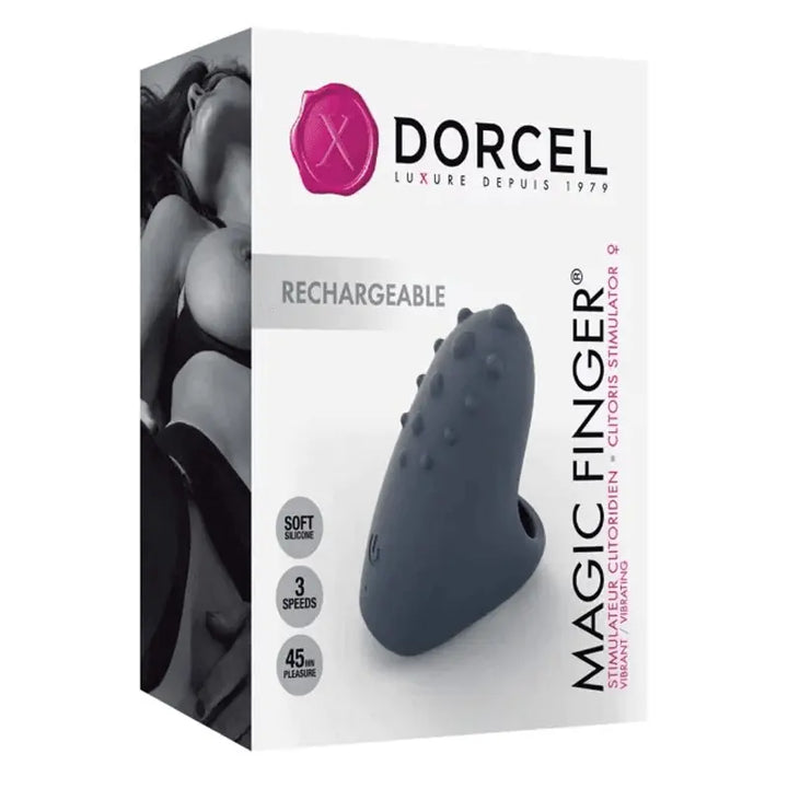 Dorcel Magic Finger rechargeable clitoral stimulator box, dark grey, 3 speeds, soft silicone