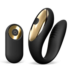 Dorcel Perfect Lover couples vibrator with wireless remote in black and gold silicone