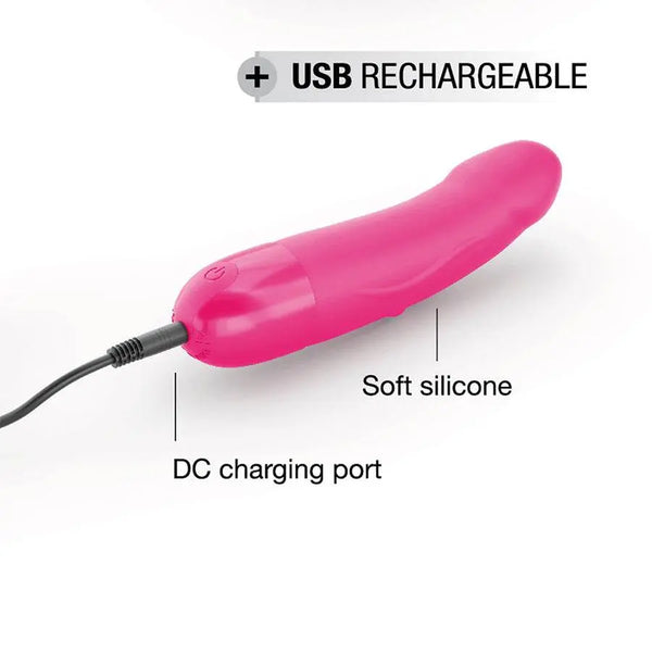 Dorcel Real Vibrations S 2.0 lying flat with USB charging cable connected to DC port