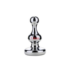 Double-bulb stainless steel mini plug Style D with graduated beaded shaft and flat base, 1.8cm diameter shown