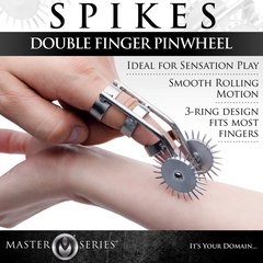 Double Finger Pinwheel worn on two fingers, 3-ring design demonstrated against wrist for scale