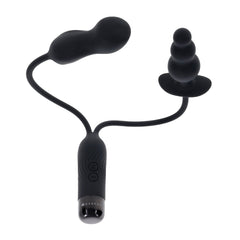 Double My Pleasure angled view highlighting dual textured plug heads and wave-patterned vibrator