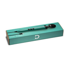 Doxy 3 USB-C wand massager lying across matching teal product packaging box
