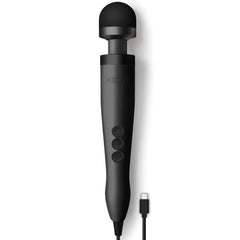 Doxy 3 USB-C wand massager in matte black with rounded silicone head and three control buttons