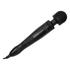 Doxy Die Cast 3 matte black corded wand massager shown at diagonal angle on white background