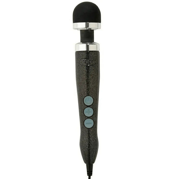 Doxy Die Cast 3 wand massager in black glitter finish with three teal control buttons