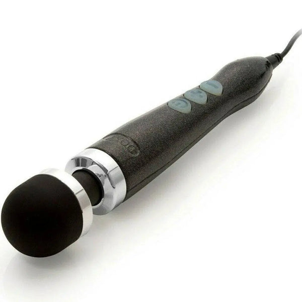 Doxy Die Cast 3 wand massager lying at an angle highlighting the round silicone head