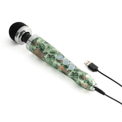 Doxy Die Cast 3R pineapple-print wand shown with attached USB charging cable