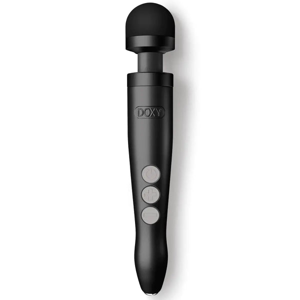 Doxy Die Cast 3R wand massager in matte black with three control buttons