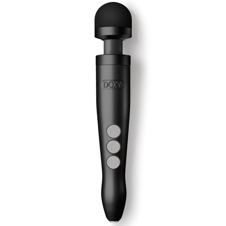 Doxy Die Cast 3R wand massager in matte black with three control buttons