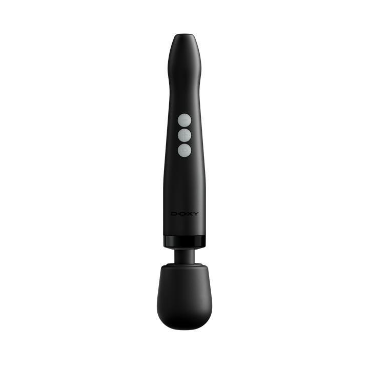 Doxy Die Cast Compact Cordless Wand in matte black, front view showing full silhouette