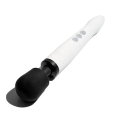 Doxy Die Cast R rechargeable wand vibrator in stardust white with black silicone head