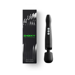 Doxy Die Cast Wand beside its branded black and green retail packaging box