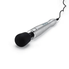 Doxy Die Cast Wand lying at an angle showing corded power cable and rounded black silicone head