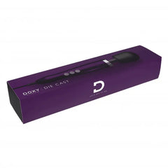 Doxy Die Cast wand massager in purple packaging box with product name and brand logo visible