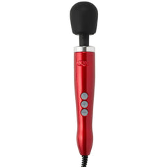 DOXY Die Cast wand massager in red metallic finish with black silicone head and three control buttons