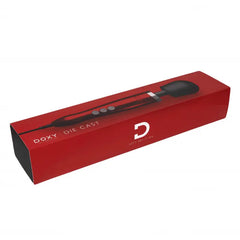 Doxy Die Cast wand massager in red retail box packaging with product name and brand logo visible