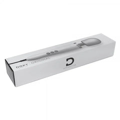 Doxy Original wand massager displayed in its white rectangular retail packaging box
