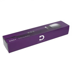 Doxy Original wand massager in purple retail box with clear product window panel