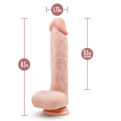 Dr. Ethan silicone dildo with measurements: 8.5in total, 6.5in insertable, 1.75in wide