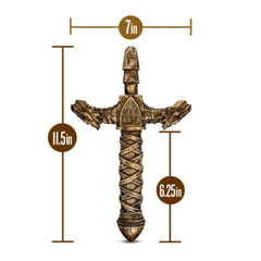 Drago dildo with dimensions: 11.5in total length, 7in insertable, 6.25in handle width
