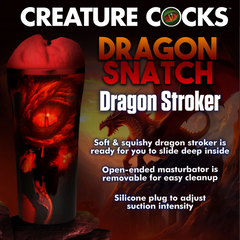 Dragon Snatch Dragon Stroker feature graphic highlighting soft silicone build and removable sleeve
