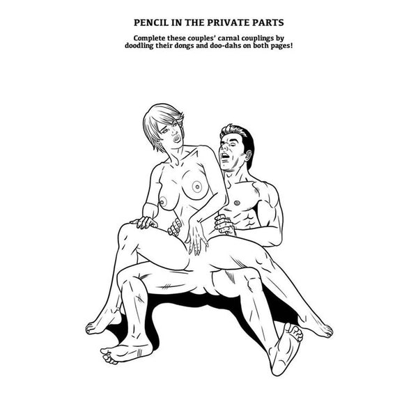 Draw-and-complete activity page from adult book featuring couples outline illustration in black ink