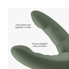 Close-up of dual ridged tips with usage labels noting dual-end versatility and groove texture