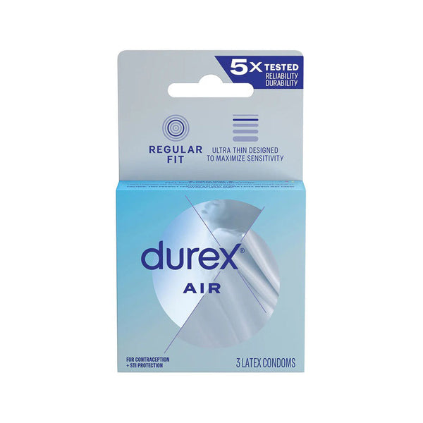 Durex Air latex condoms 3-pack box, regular fit, ultra-thin design for sensitivity