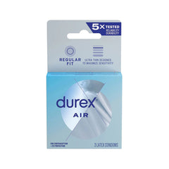 Durex Air latex condoms 3-pack box, regular fit, ultra-thin design for sensitivity