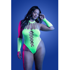 PRESSURE POINT UV reactive rhinestone knit teddy and matching gloves (can also be worn as leg warmers)