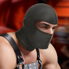 Master Series Drone Zippered Bondage Hood – black stretch hood with eye opening