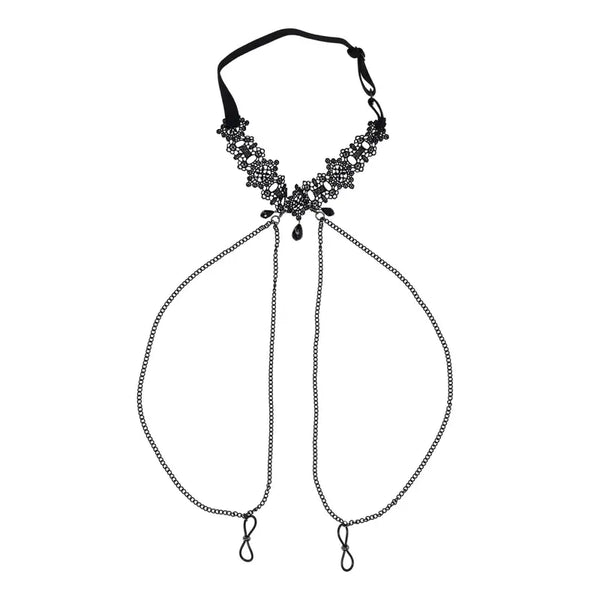 Lace Collar with Nipple Ties - Black