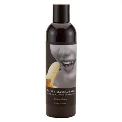 Earthly Body Edible Massage Oil in Banana scent, 8 oz dark bottle with flip cap